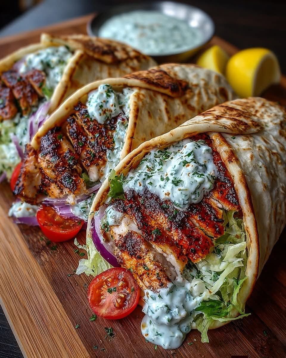 Greek Chicken Gyro Wraps with Spicy Cucumber Yogurt