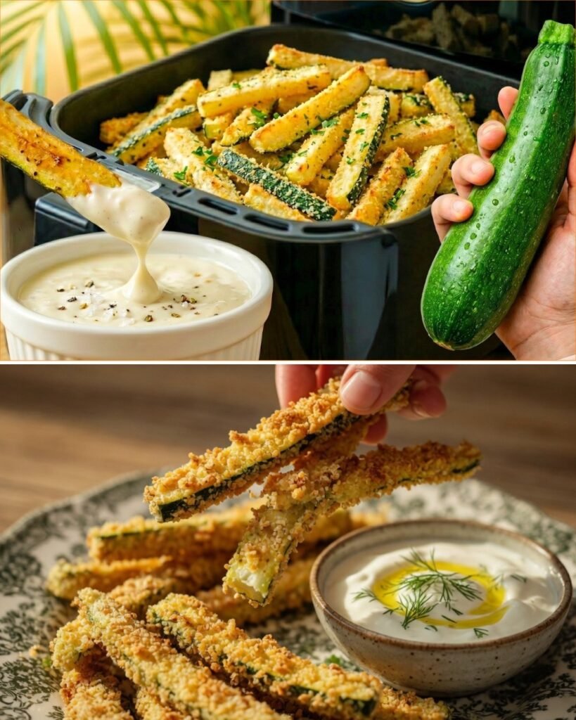 Crispy Air Fryer Zucchini Fries with Yogurt Sauce