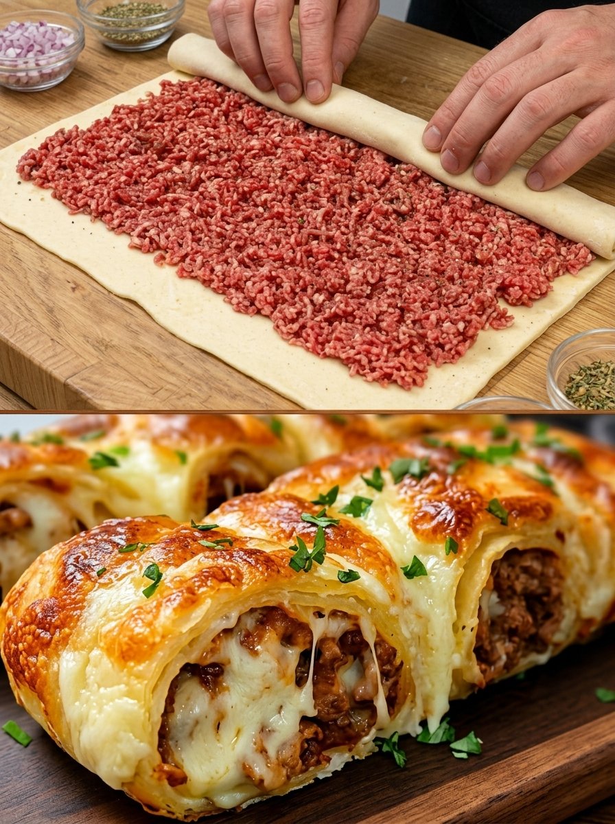 Savory Minced Meat & Cheese Pastry Roll