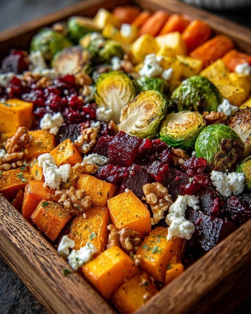 🌟 Festive Roasted Winter Vegetable Medley with Maple-Feta Walnut Crumble