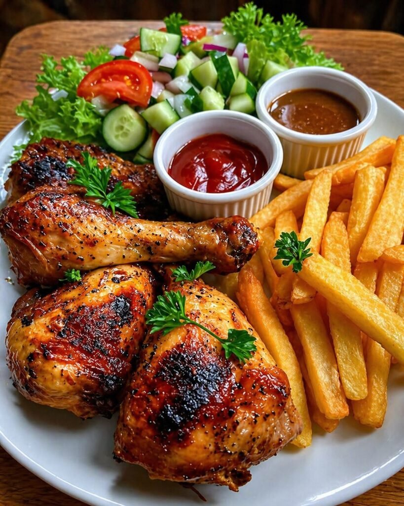 Crispy Chicken Drumsticks with Fries & Fresh Salad