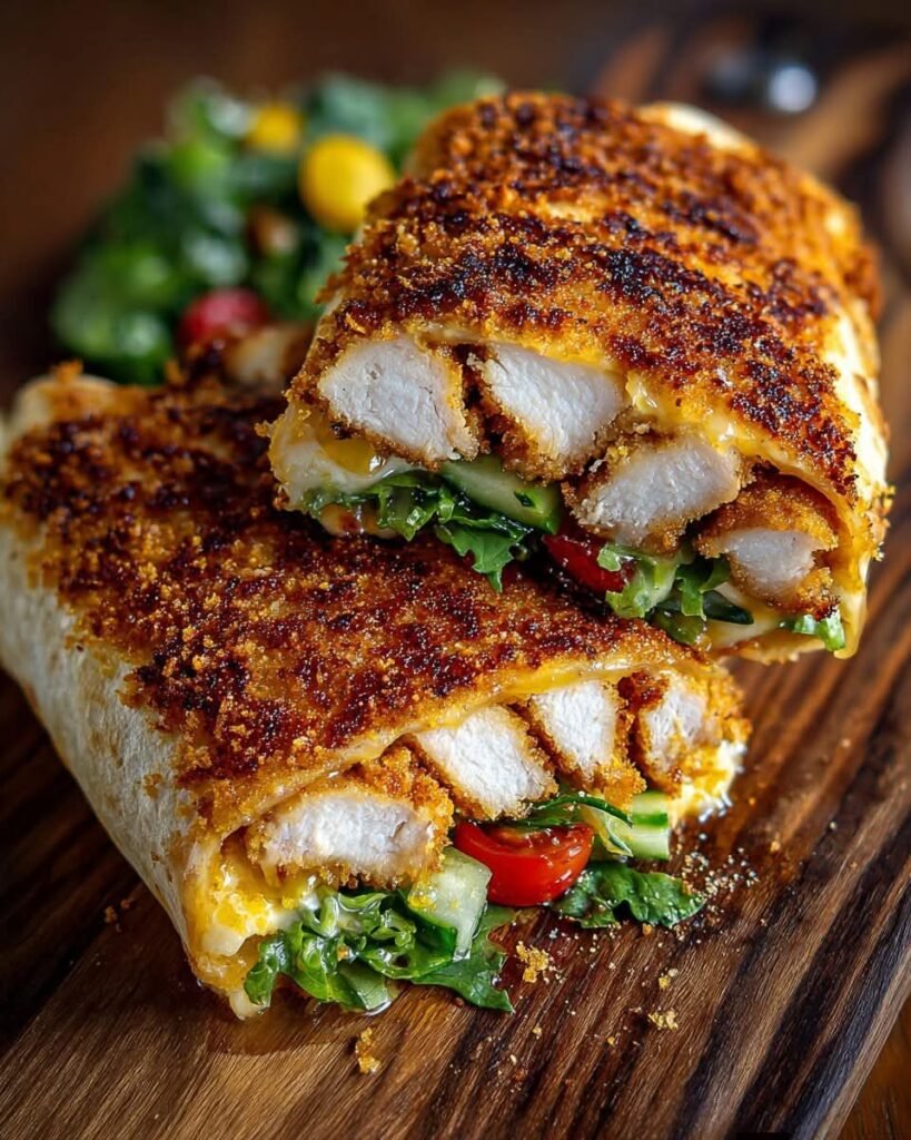 Crispy Baked Hot Honey Feta Chicken Wrap with Garlic Sauce Drizzle