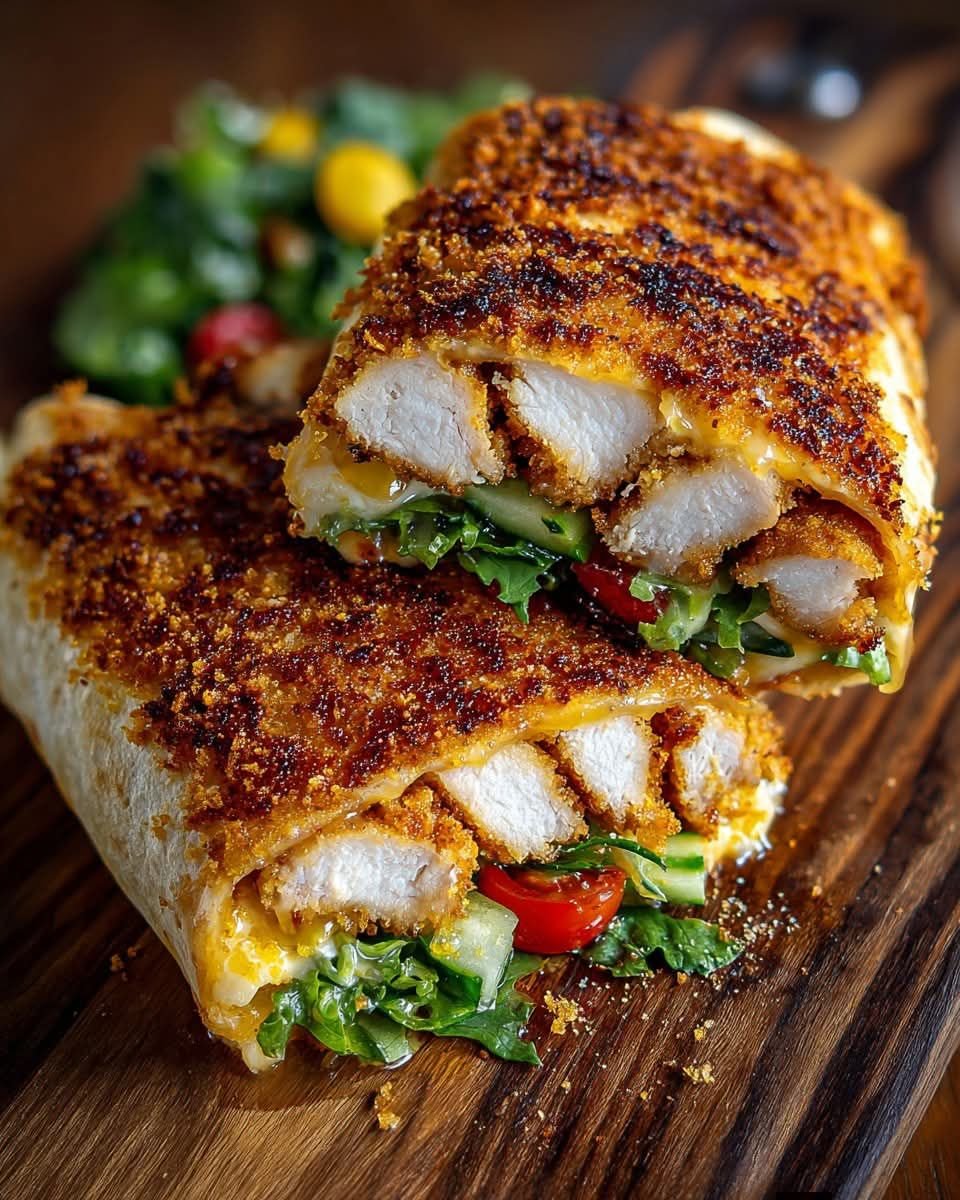 Crispy Baked Hot Honey Feta Chicken Wrap with Garlic Sauce Drizzle