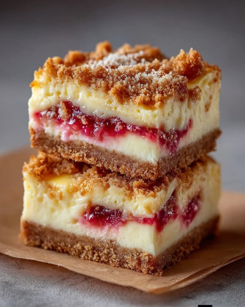 Creamy Rhubarb Crumble Cheesecake Bars