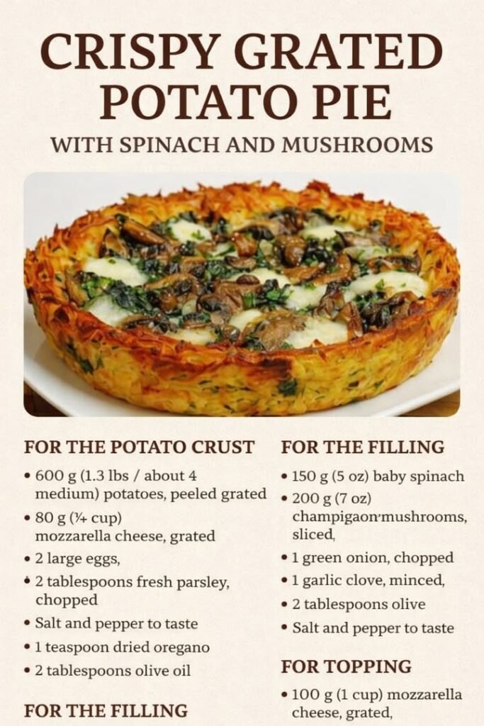 Crispy Grated Potato Pie with Spinach and Mushrooms