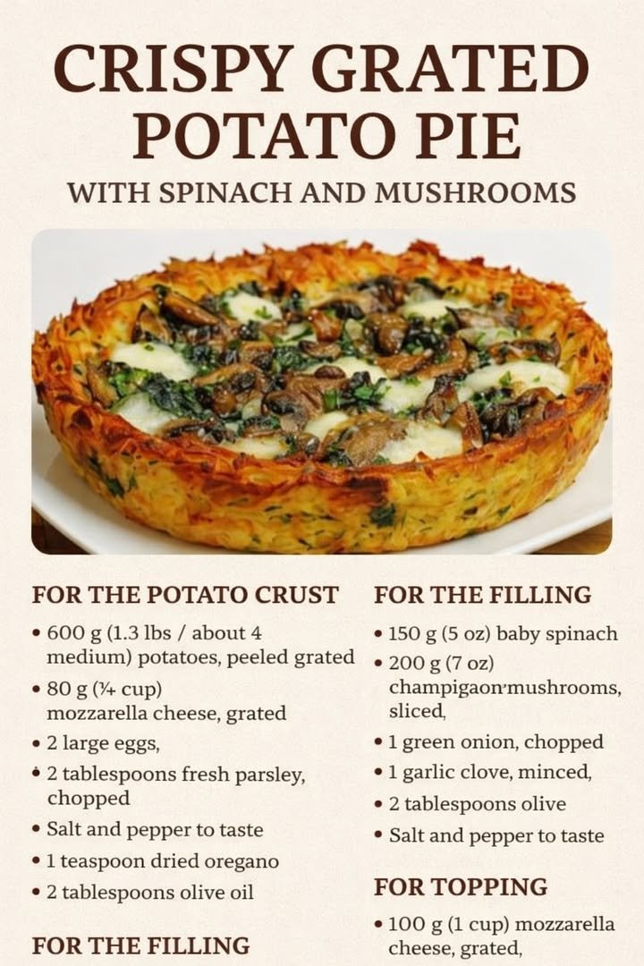 Crispy Grated Potato Pie with Spinach and Mushrooms