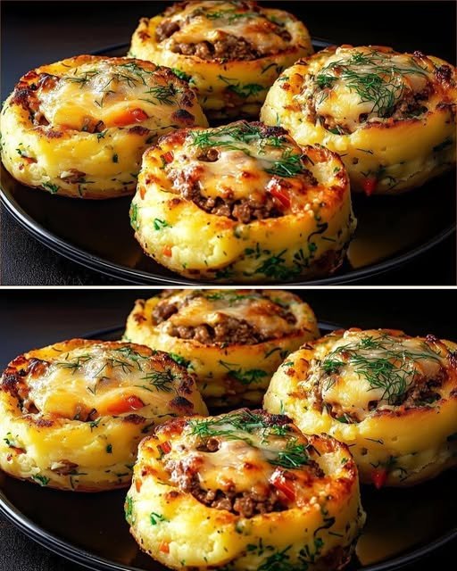 Filled Mashed Potato Nests with Fresh Veggie Salad