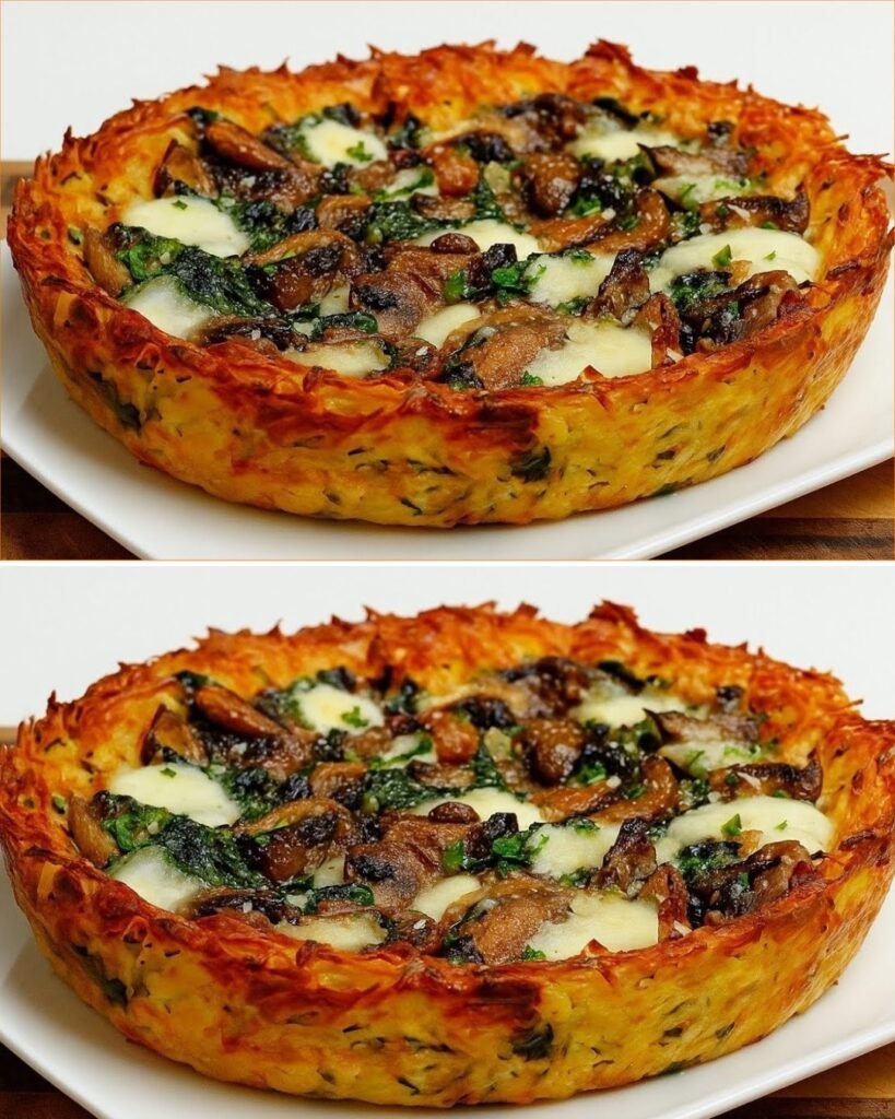 Crispy Potato Pie with Spinach and Mushrooms