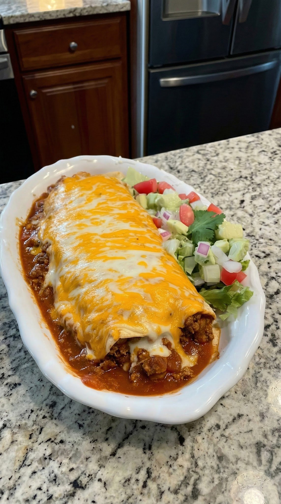 Beef and Bean Burritos Smothered with Red Chile Chimayo