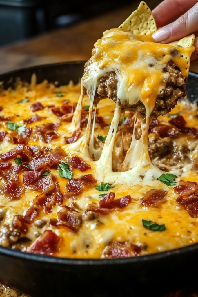 Cheesy Bacon Cheeseburger Queso Dip