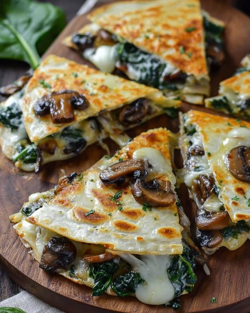 Baked Spinach Mushroom Quesadillas | Cheesy 20-Min Meal!