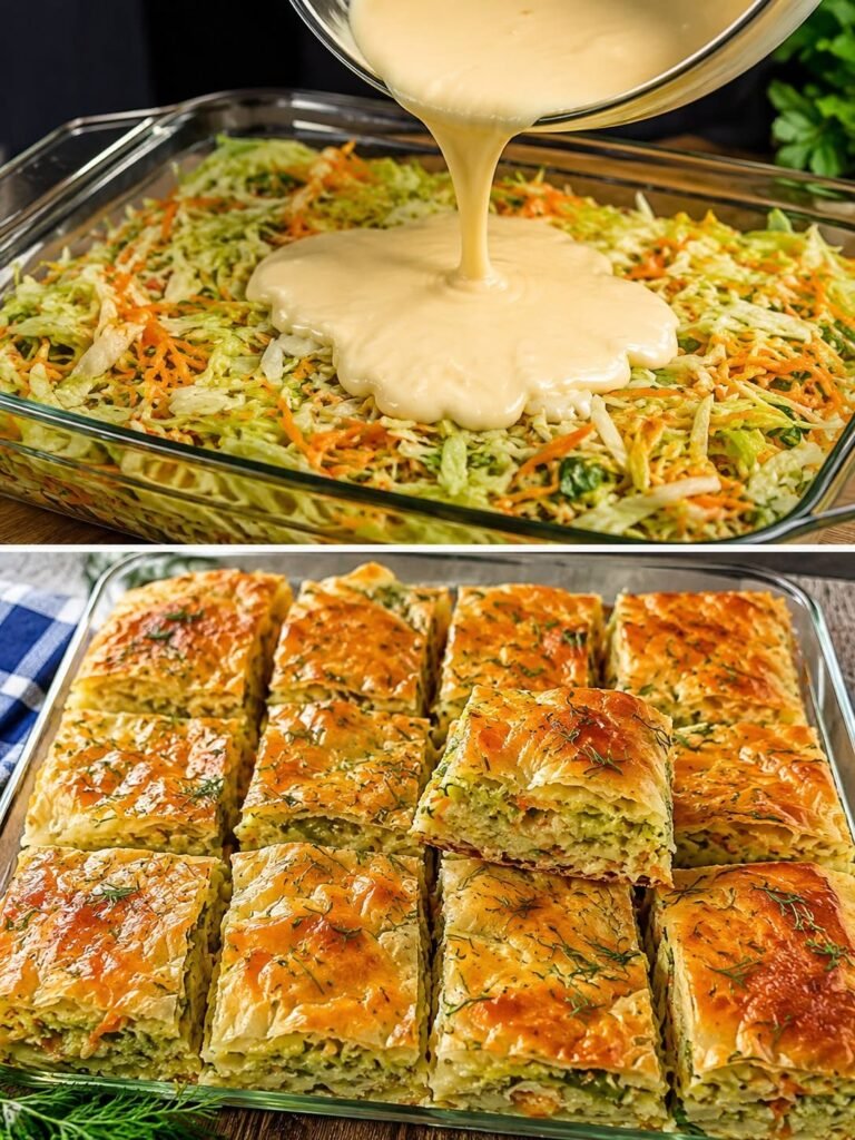Creamy Cabbage & Veggie Puff Pastry Bake