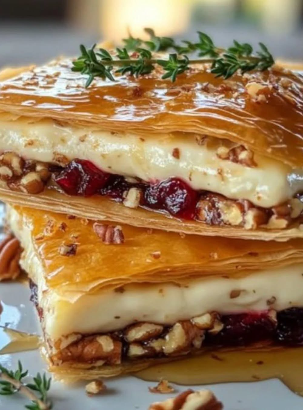 Brie, Cranberry Sauce, and Pecans Layered Phyllo Pastry