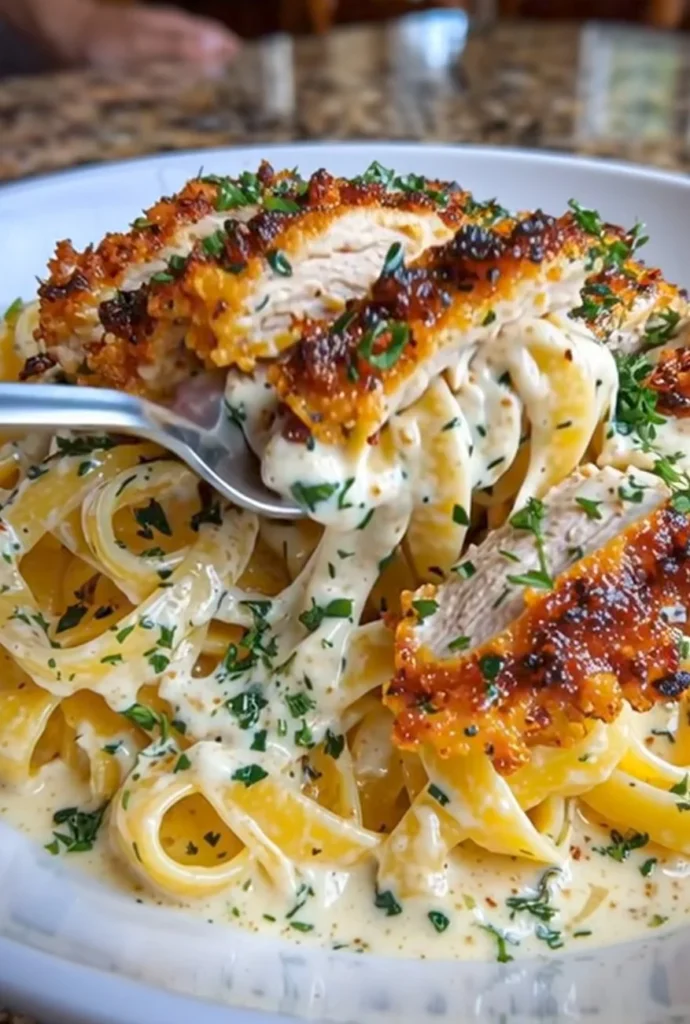 Crispy Chicken Fettuccine Alfredo