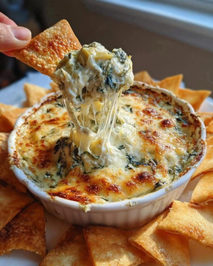 30-Min Spinach & Artichoke Dip with Pita Chips