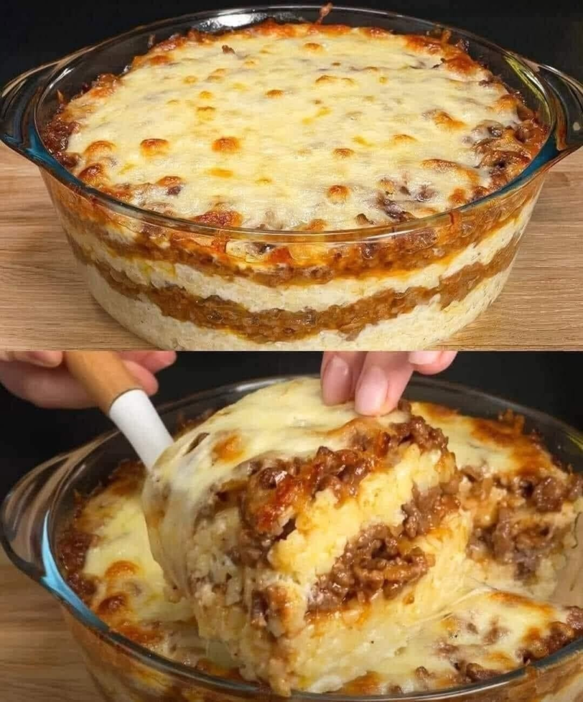Cheesy Layered Meat and Mashed Potato Bake