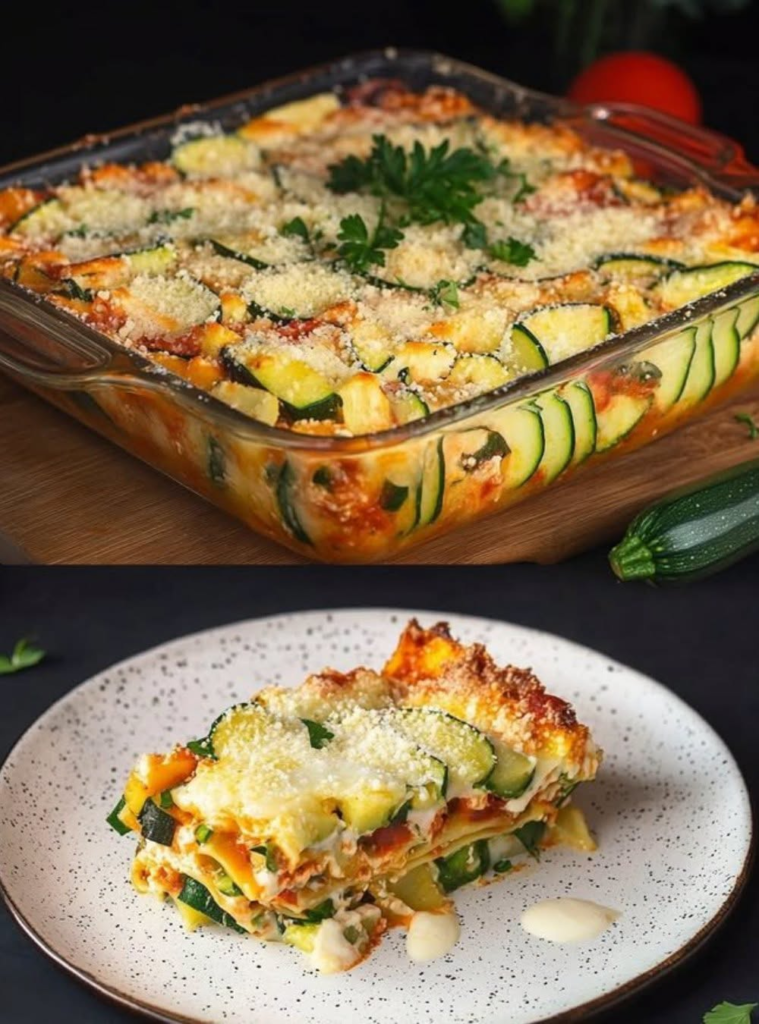 Zucchini Bake with Cottage Cheese and Garlic Yogurt Sauce