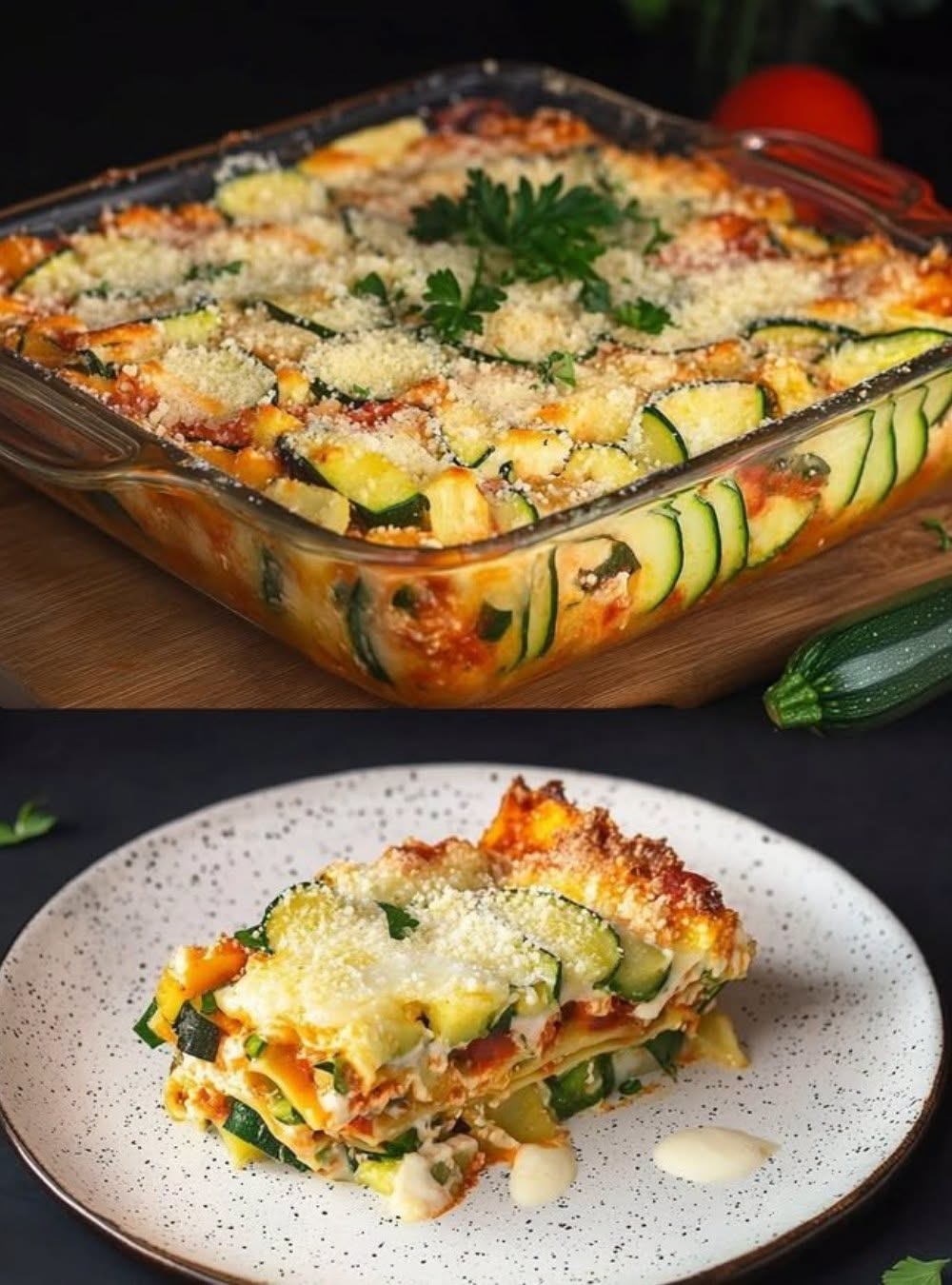 Zucchini Bake with Cottage Cheese and Garlic Yogurt Sauce
