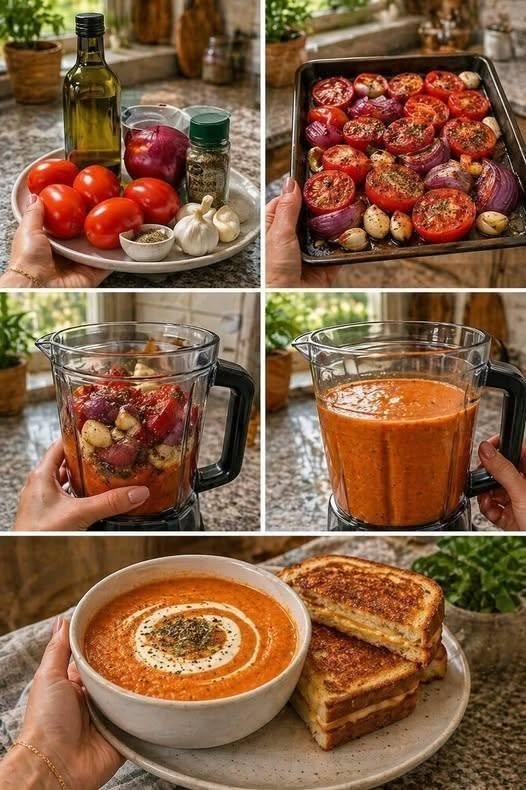 Homemade Tomato Soup with Grilled Cheese