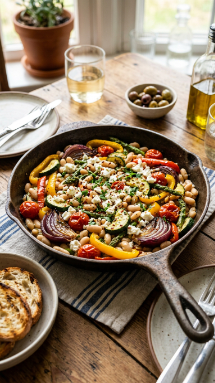 Mediterranean White Bean & Roasted Vegetable Skillet