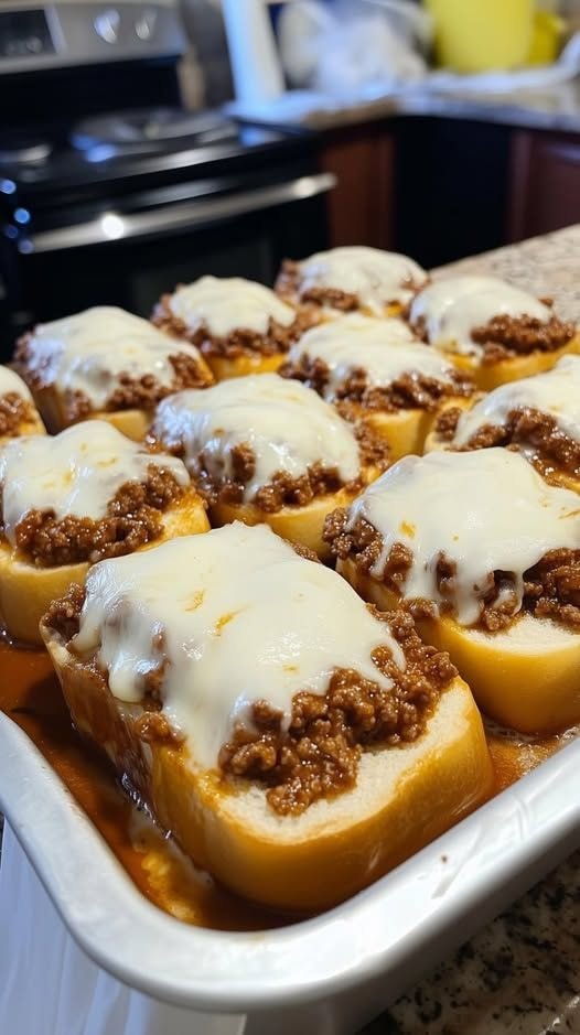 Cheesy Sloppy Joe Garlic Bread Boats
