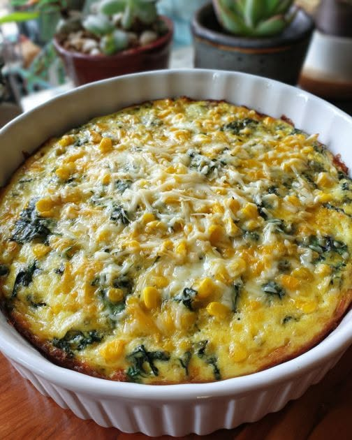 Cheesy Spinach & Corn Breakfast Bake