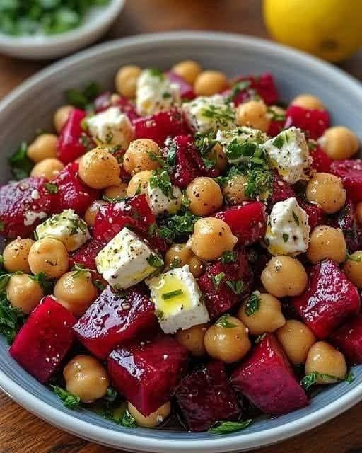 Roasted Beet and Chickpea Salad with Feta*.