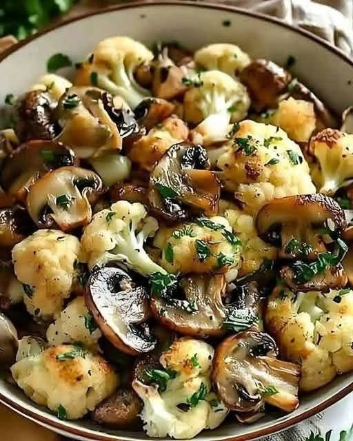 Garlic Mushroom Cauliflower Skillet (Healthy Creamy Veggie Bowl)