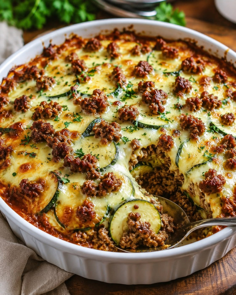 Cheesy Zucchini Beef Bake