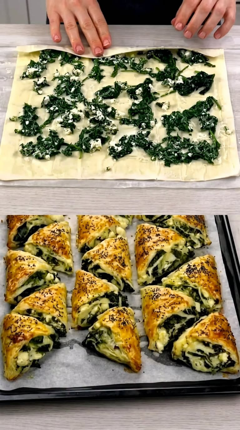 Crispy Spinach and Feta Puff Pastry Triangles
