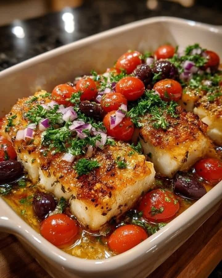 Mediterranean Baked Cod with Tomato & Olive Relish