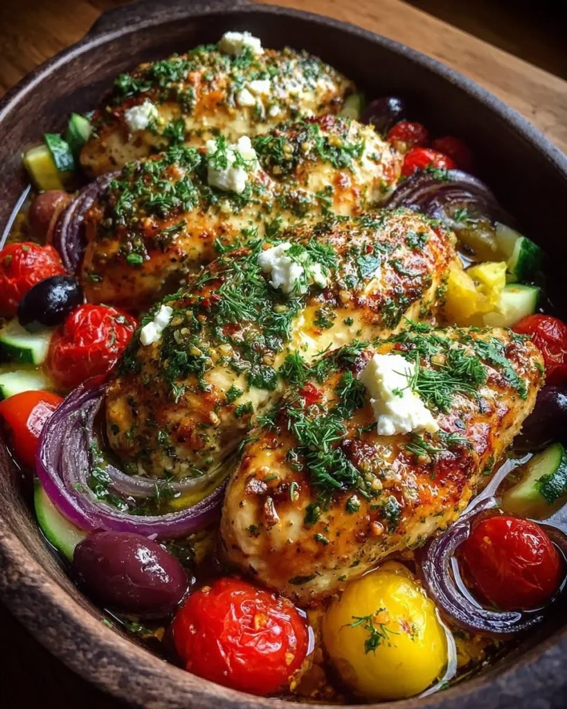 Lemon Herb Chicken Bake with Olives & Feta