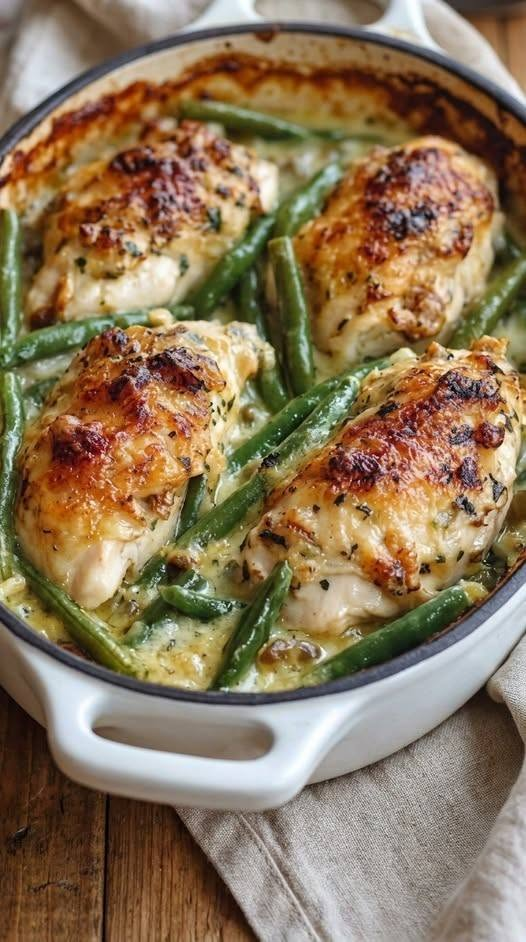 Creamy Garlic Chicken and Green Bean Bake