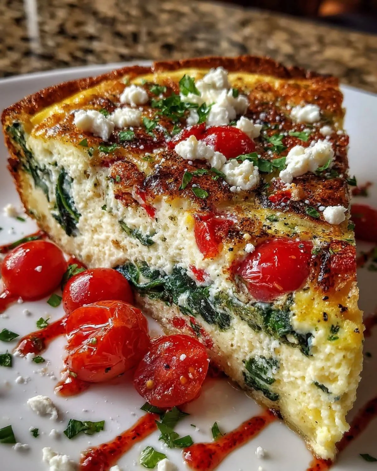 Spinach, Tomato & Feta Crustless Quiche