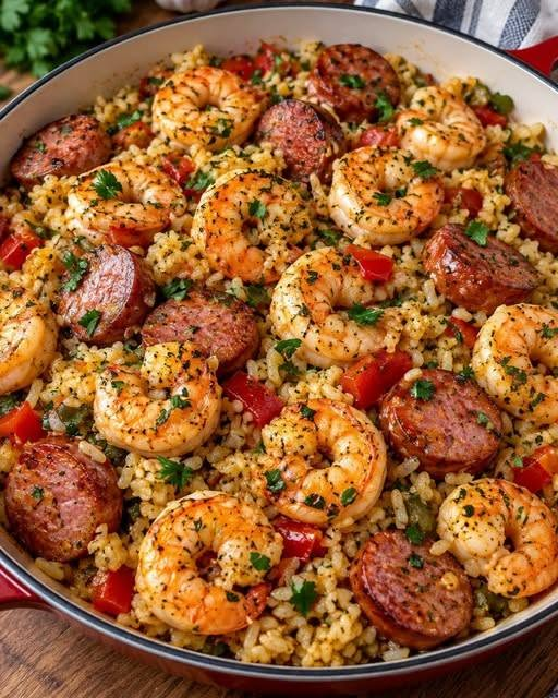 Cajun Garlic Butter Shrimp Seafood Rice with Sausage