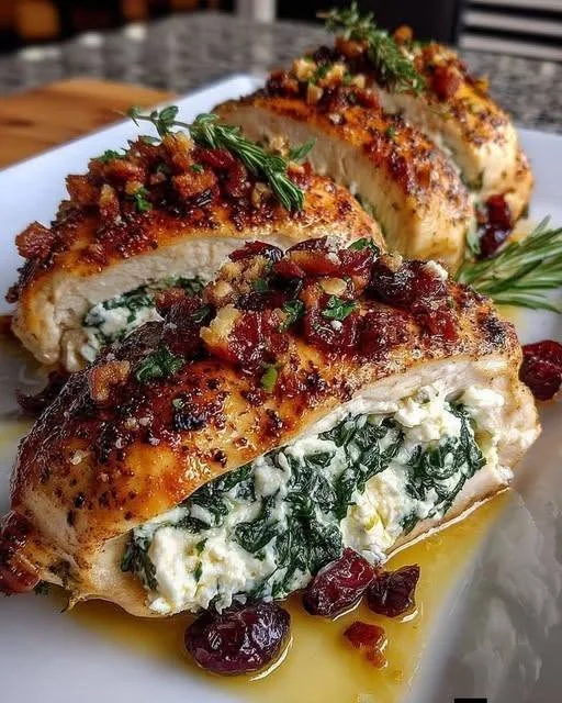 Cranberry & Spinach Stuffed Chicken Breasts with Goat Cheese