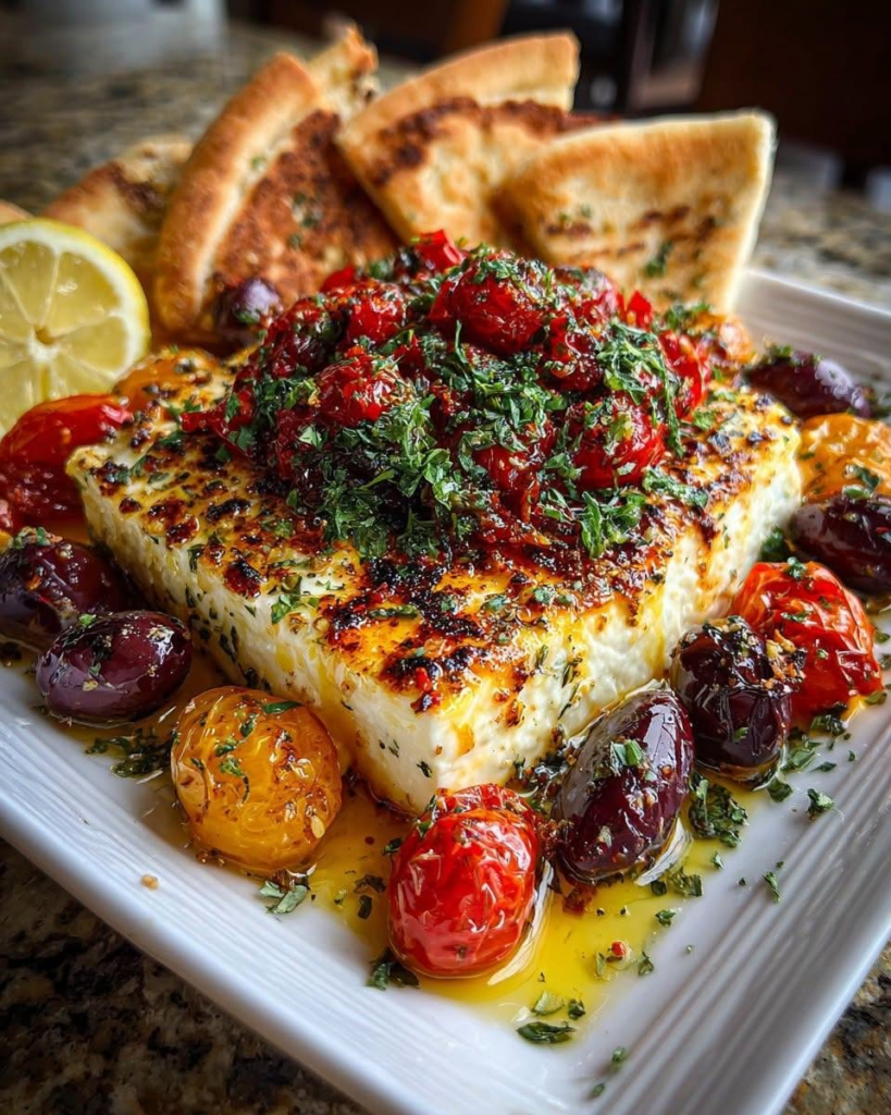 Mediterranean Baked Feta Appetizer with Pita