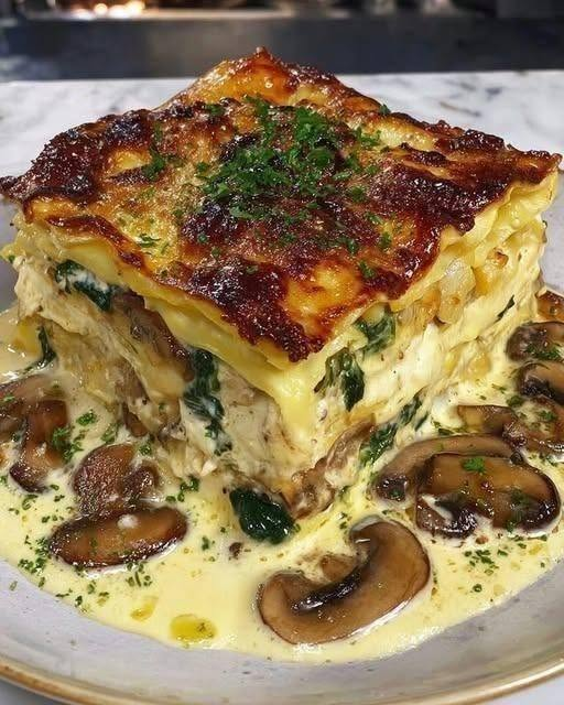 Cottage Cheese Mushroom & Spinach Lasagna Bake.