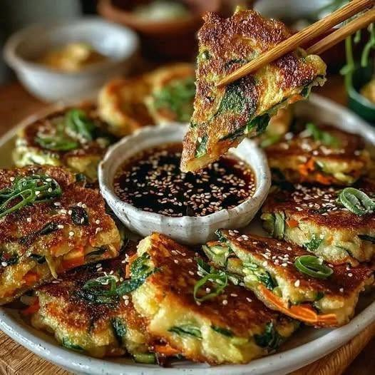 Crispy Vegetable Pancakes with Asian Dipping Sauce