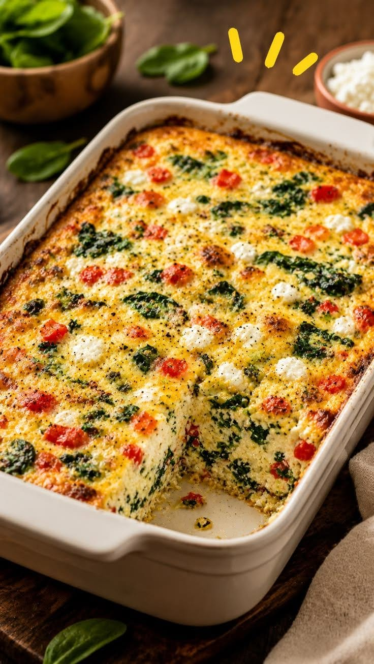 Spinach, Tomato & Cottage Cheese Egg Bake