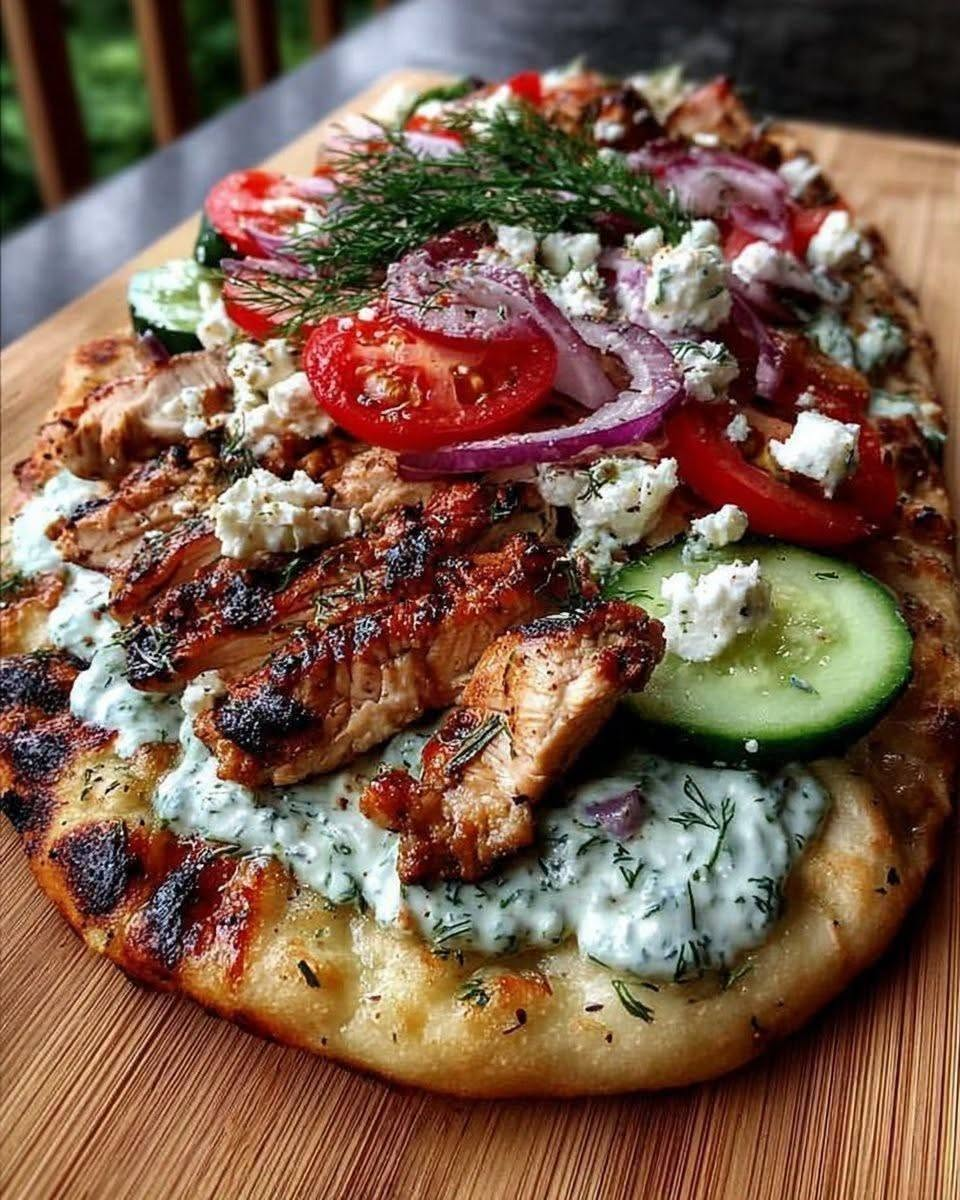 Mediterranean Chicken Tzatziki Flatbread