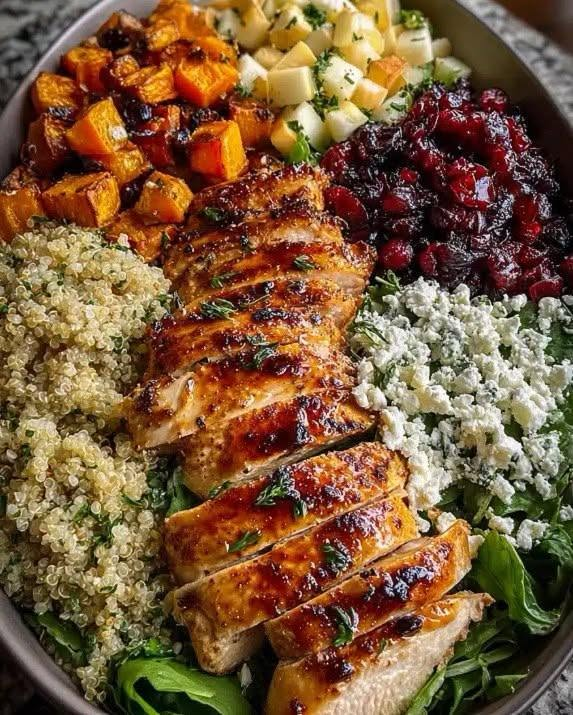 Greek Chicken Harvest Bowl with Cranberries & Feta