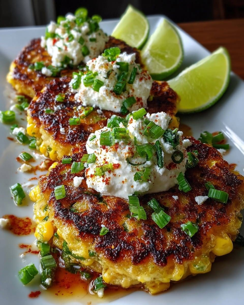 Crispy Jalapeño Corn Cakes with Whipped Goat Cheese & Lime Honey Drizzle