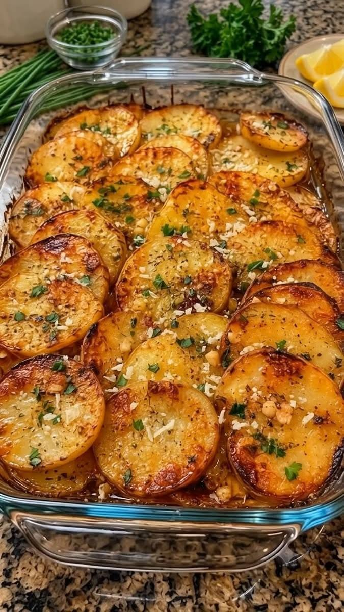 Lemon Garlic Roasted Potato Casserole