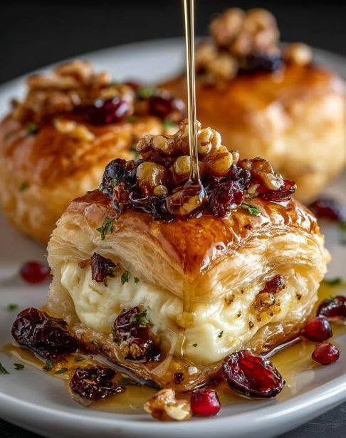 Honey, Cranberry & Walnut Baked Brie in Puff