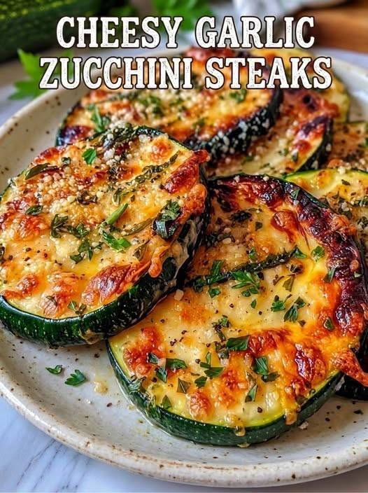 Cheesy garlic zuccihni steaks