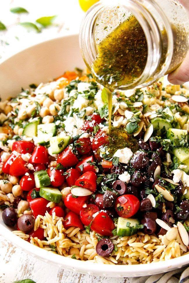 Mediterranean Orzo Salad with Chickpeas, Feta, Tomatoes & Olives