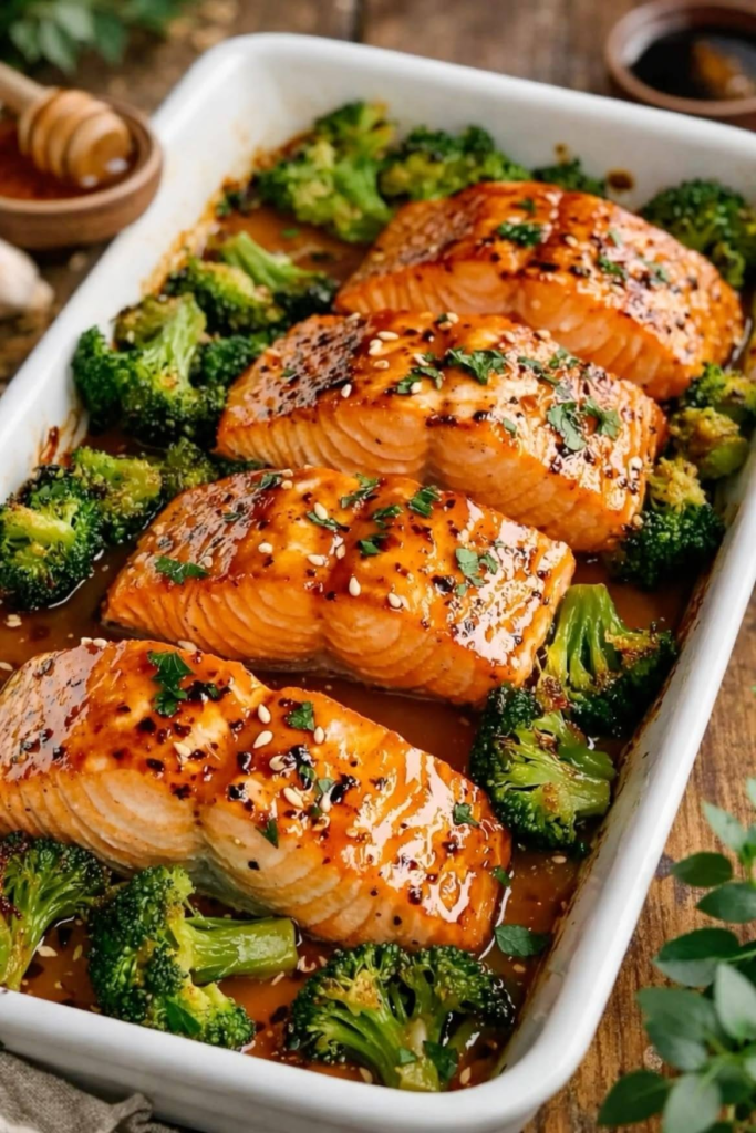 Honey Garlic Glazed Salmon and Broccoli