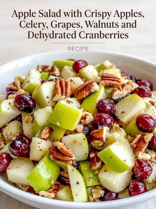 Apple Salad with Crisp Apples, Celery, Grapes, Walnuts and Dried Cranberries