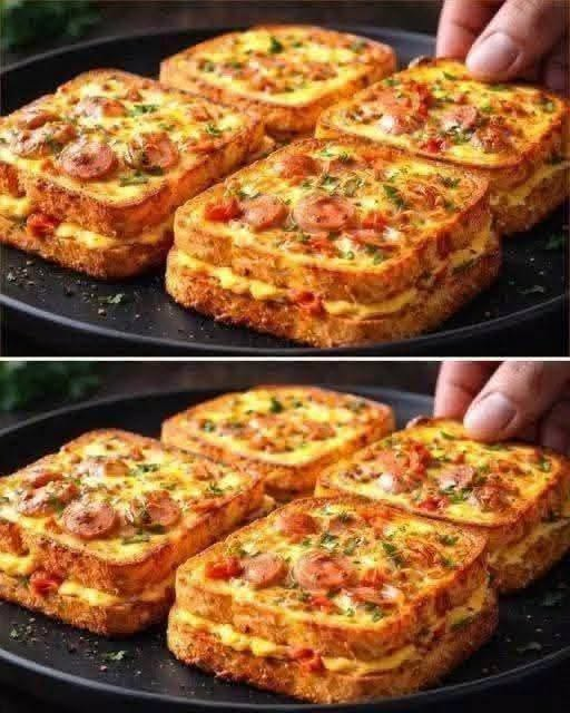 Cheesy Pizza French Toast Stacks